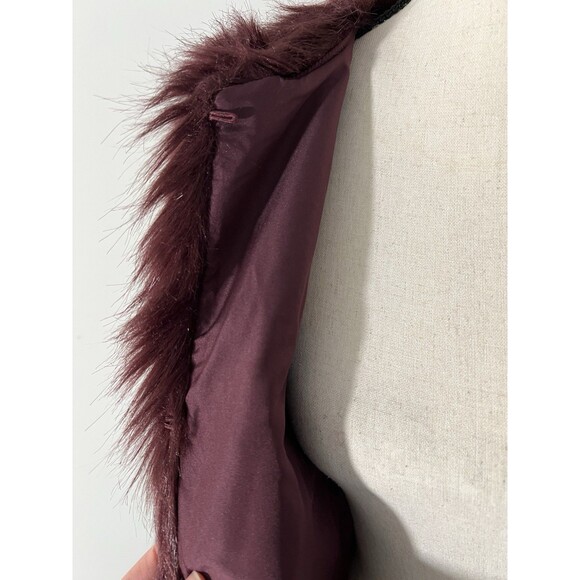 H&M Dark Cabernet Faux Fur Jacket Medium EUC - Picture 3 of 7